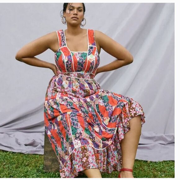 ⭐️ Square Floral Peasant Boho Art Deco Chic Hip Farm Glam Patchwork Maxi Dress - Picture 4 of 9